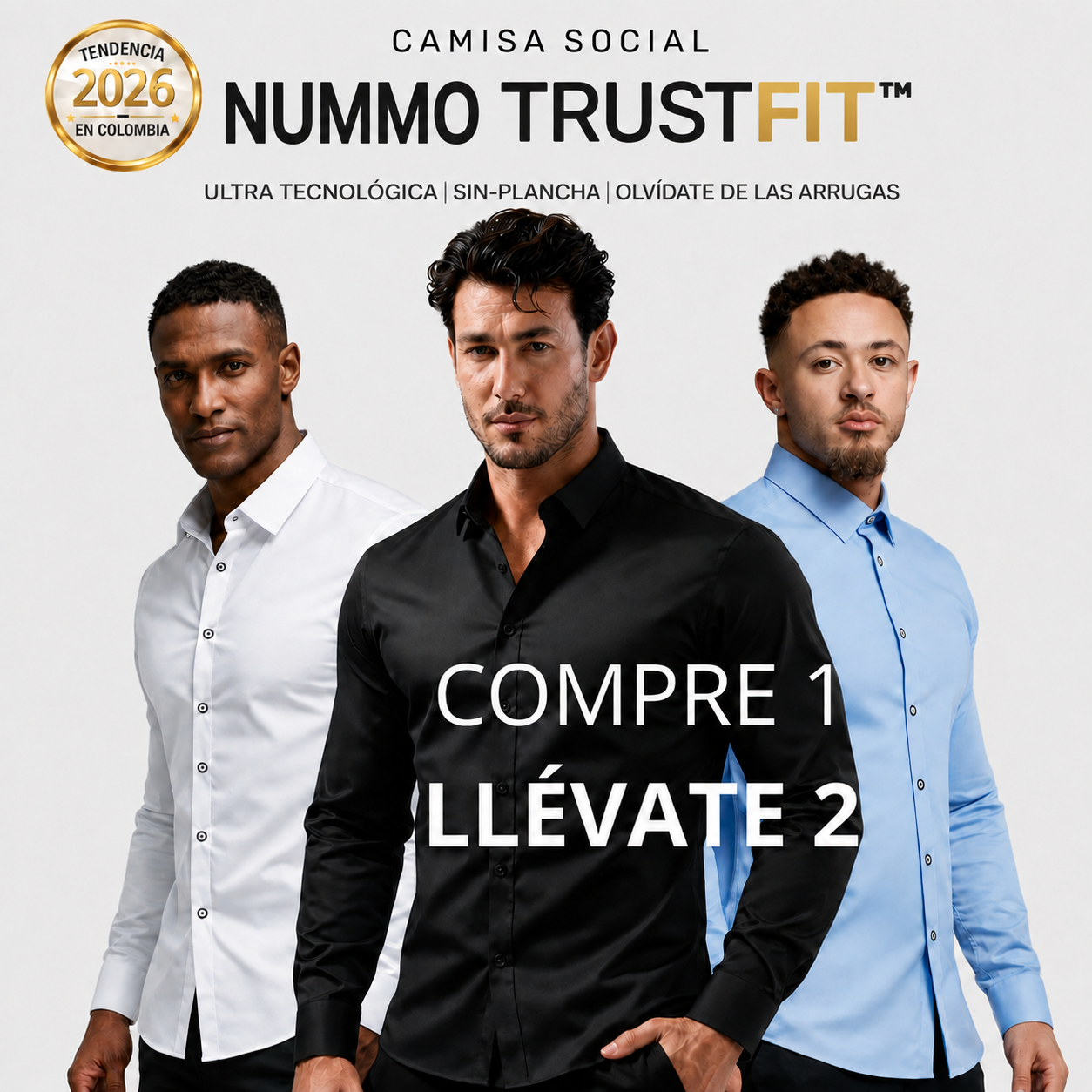CAMISA NUMMO TRUSTFIT™ ULTRA TECNOLÓGICA | SIN-PLANCHA | OLVÍDATE DE LAS ARRUGAS | COMPRE 1 Y LLÉVATE 2
