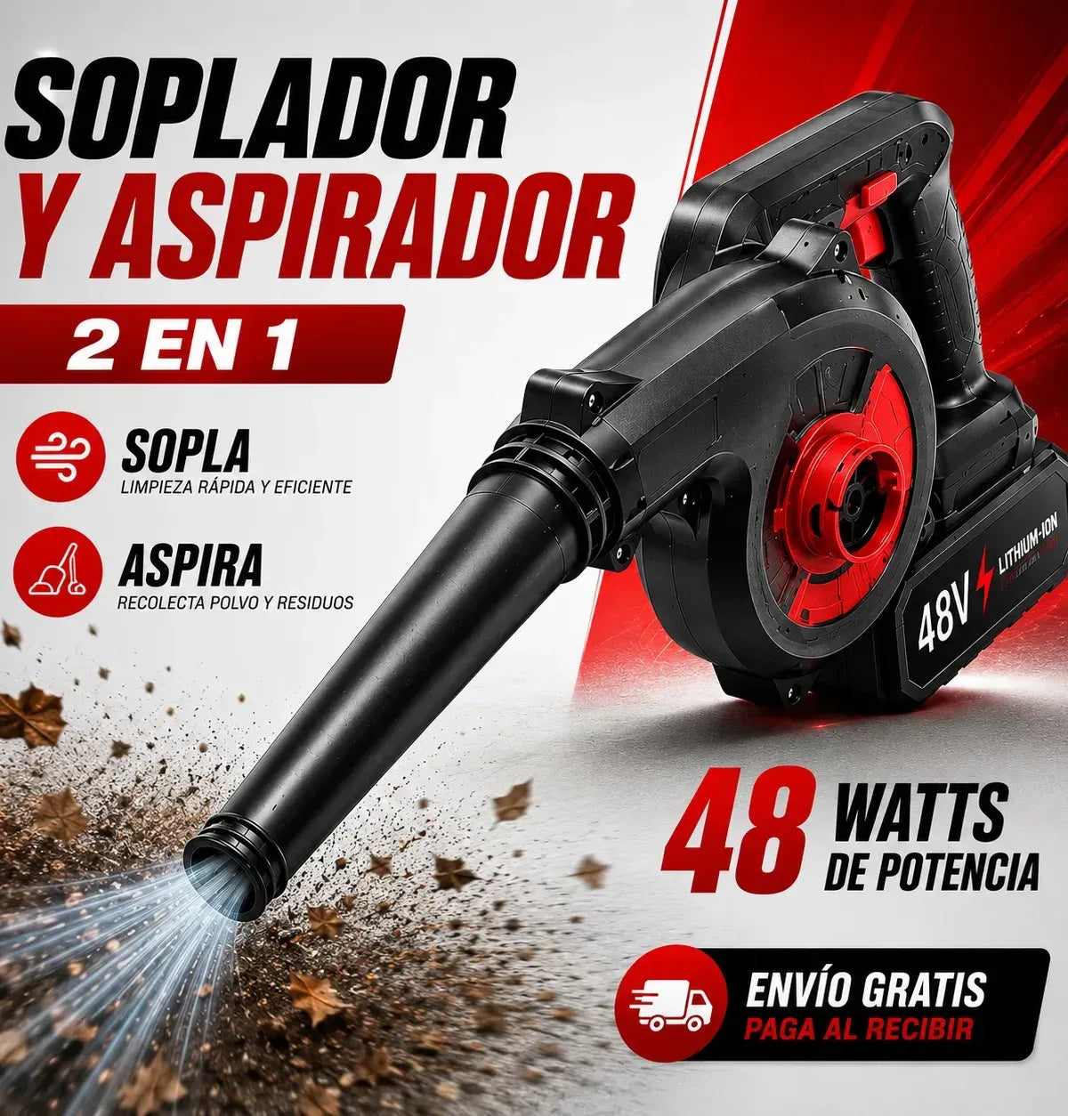 TurboSopladora 2 en 1 – Soplador y Aspirador con Batería Recargable de Ragalo